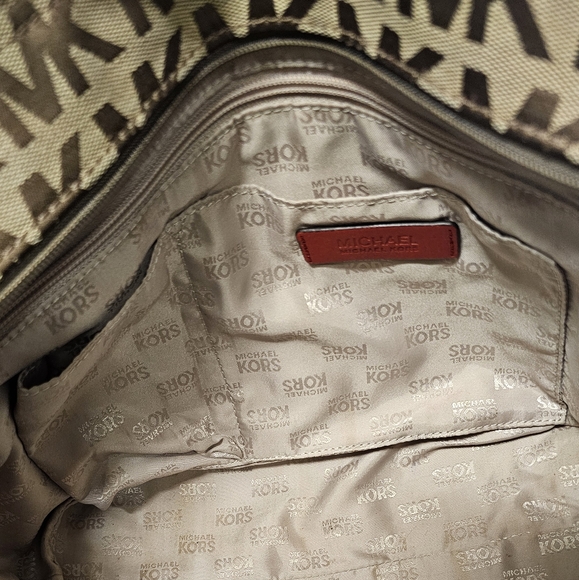 Michael Kors Monogrammed Shoulder Handbag with Red Leather accents EUC - Picture 16 of 16